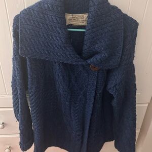 Authentic Irish Women's Navy Blue Sweater w/Open Front and Long Sleeves Lined